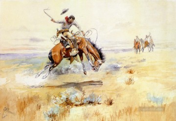 Indios americanos Painting - El cazador de bronco 1894 Charles Marion Russell Indios americanos